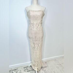 Y2K Jessica McClintock Gunne Sax Millennium 2000 Crochet Gold Sequin Dress 3